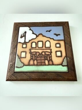 Southwestern Art Tile Studios Alamo Ceramic Tile Wood Frame Handmade USA